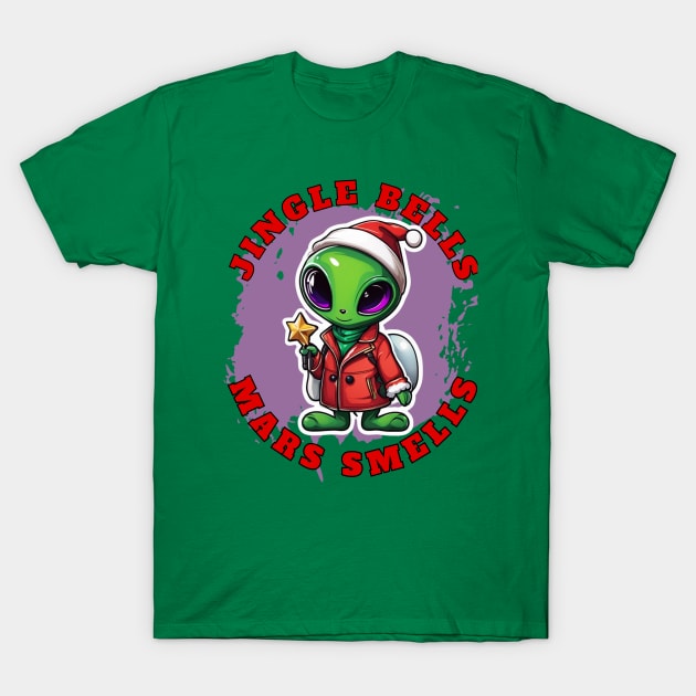 Alien in Santa hat. T-Shirt by Gone Retrograde